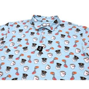 Bogey Bros Golf Polo Shirt‎ Mens 2XL AOP Snowman Donuts Cops Performance Stretch